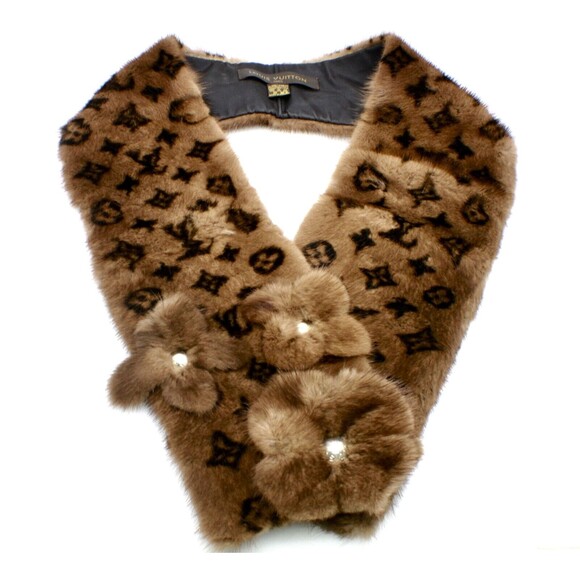 🔥 Louis Vuitton Classic Monogram Mink fur Scarf Stole with Box LV 🔥 - Picture 1 of 8